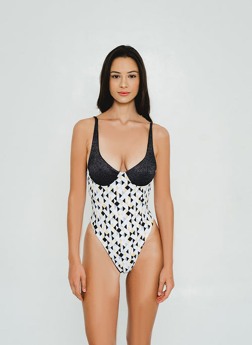Calico One Piece Kaleidoscope Pattern, Adjustable Support - GigiZara SwimWear