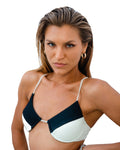 Noir Wave Triangle Bikini Top Monochrome Wave Elegance - GigiZara SwimWear