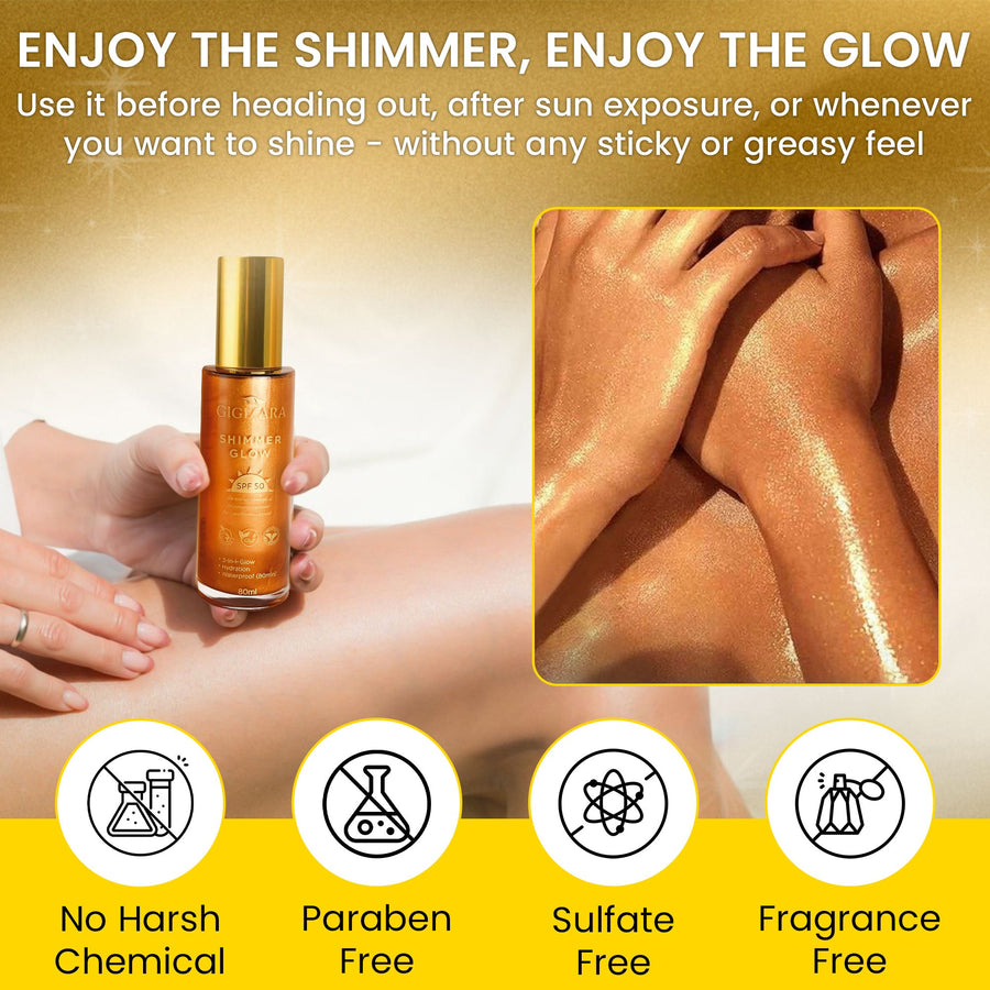 Sun Shield Body Glow, Broad Spectrum SPF 50, Non Sticky, Glowing Results - GigiZara SwimWear