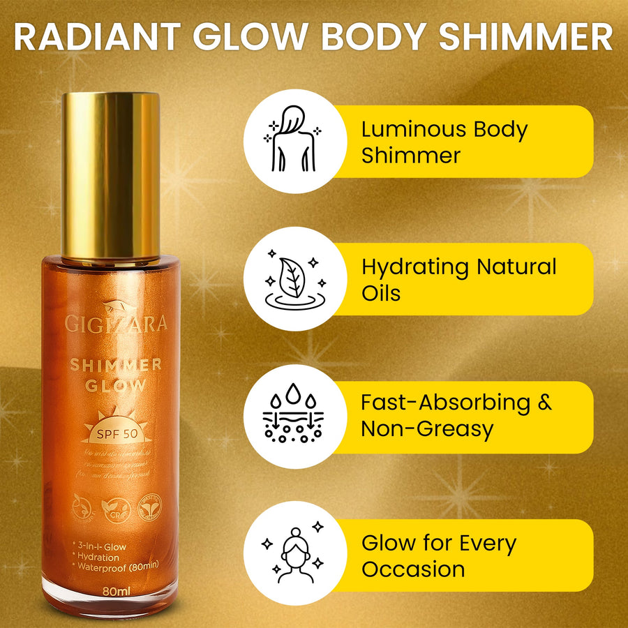 Sun Shield Body Glow, Broad Spectrum SPF 50, Non Sticky, Glowing Results - GigiZara SwimWear